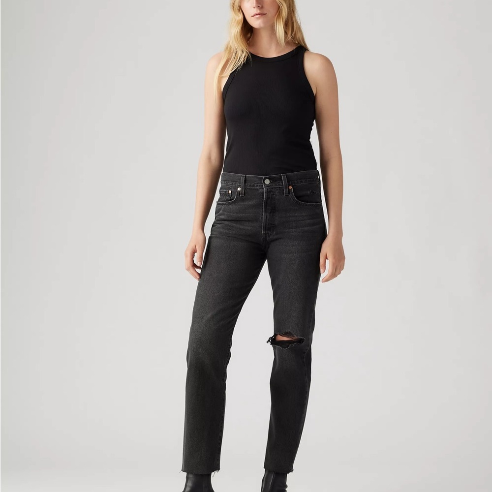 Levi's Black Straight Leg Jeans with Distressed Style